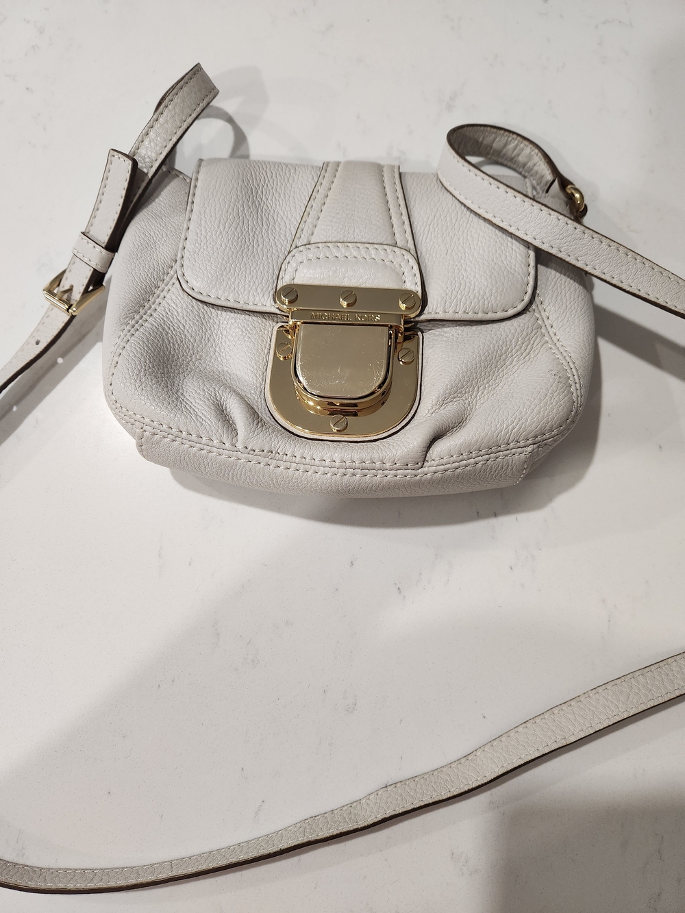 Michael Kors Cream Leather Crossbody with Gold-Tone Clasp